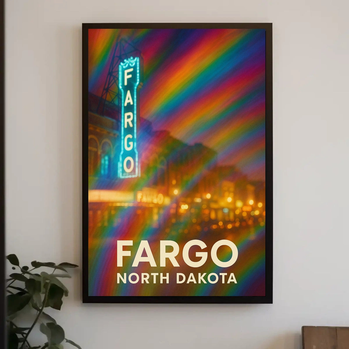 Fargo North Dakota Vibrant Cityscape Digital Painting Impressionism Urban Travel Poster