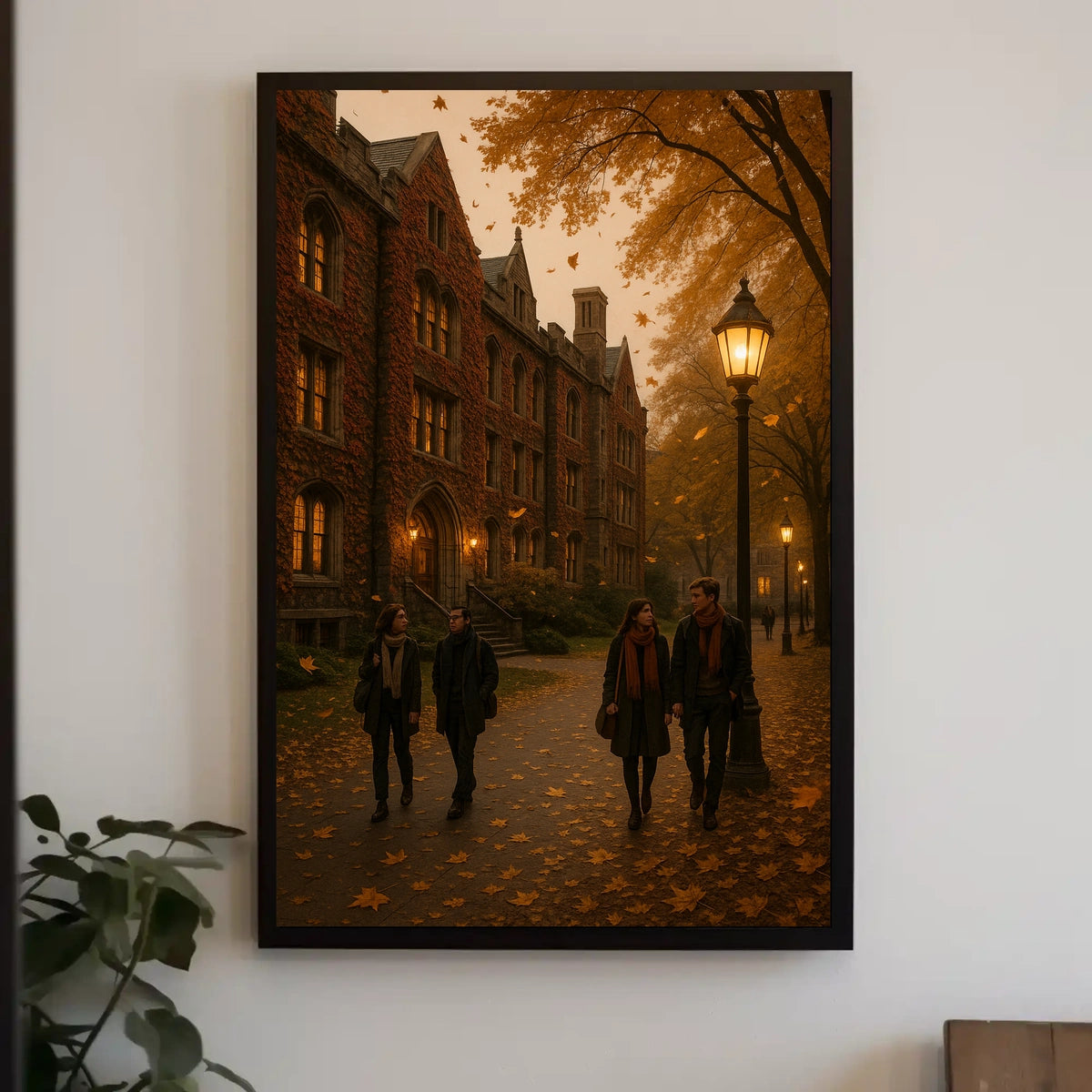 Ivy Covered University Building Autumn Scene Realism Poster