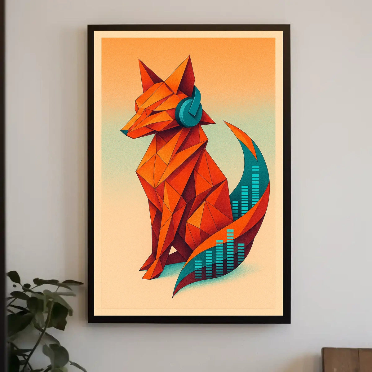 Geometric Fox With Headphones Poster