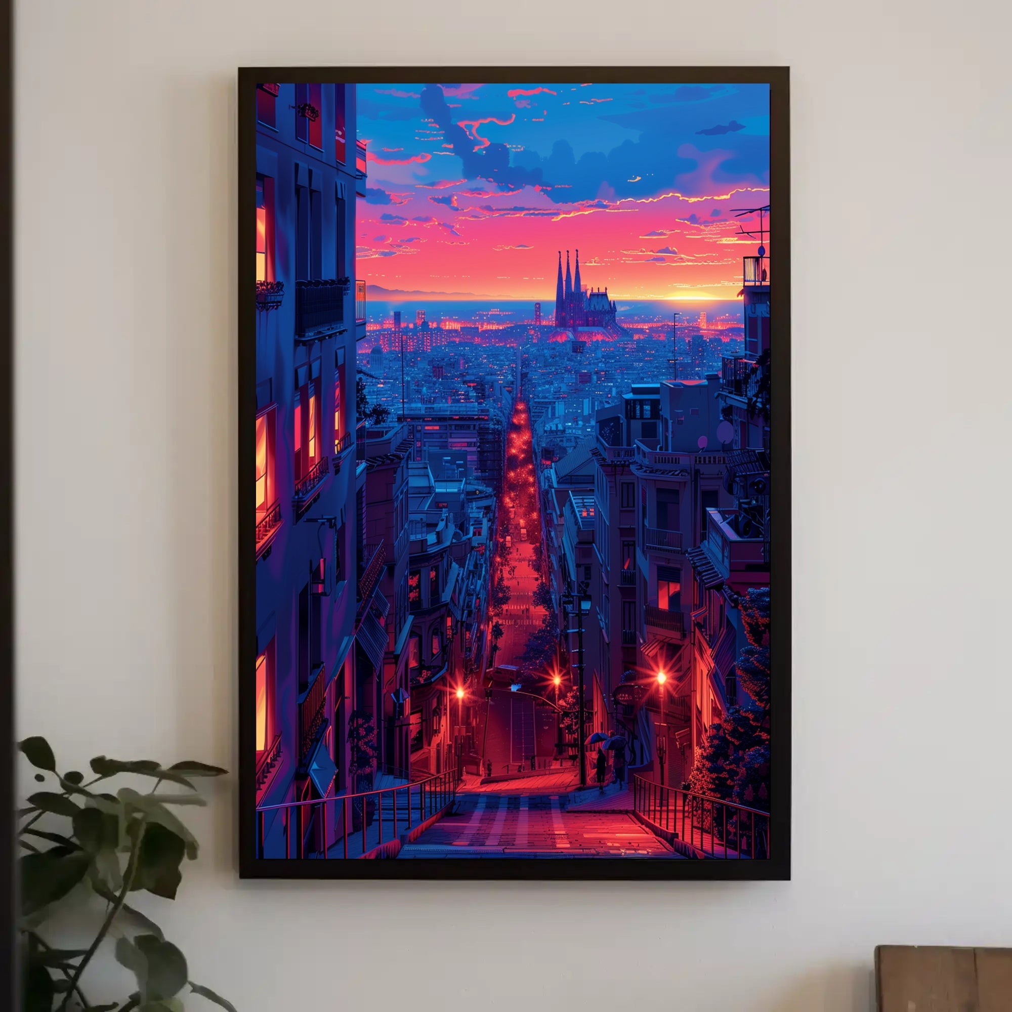Sunset Over the Cityscape Art Print Poster Decor PosterGoat