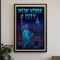 Neon NYC Skyline Night Cityscape Poster Modern Wall Art