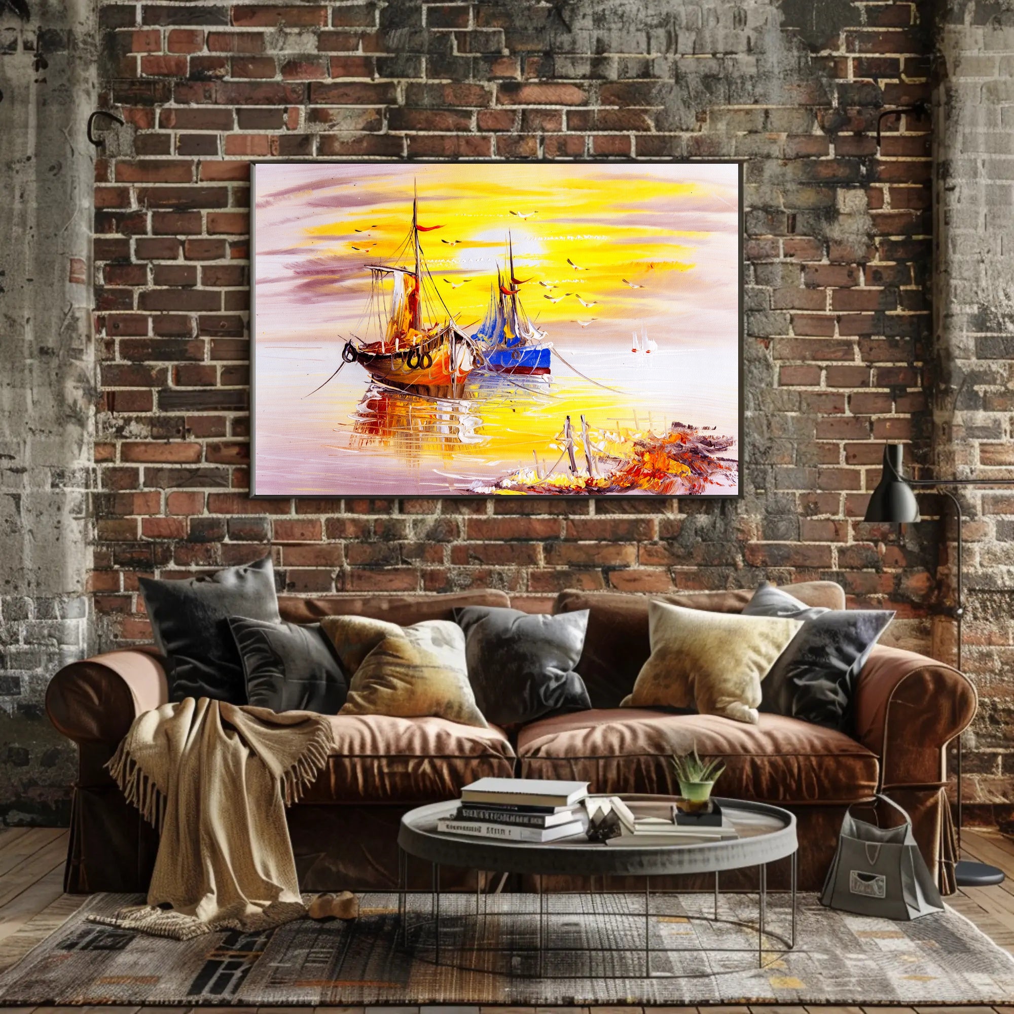 Vibrant Sunrise Over Boats Poster