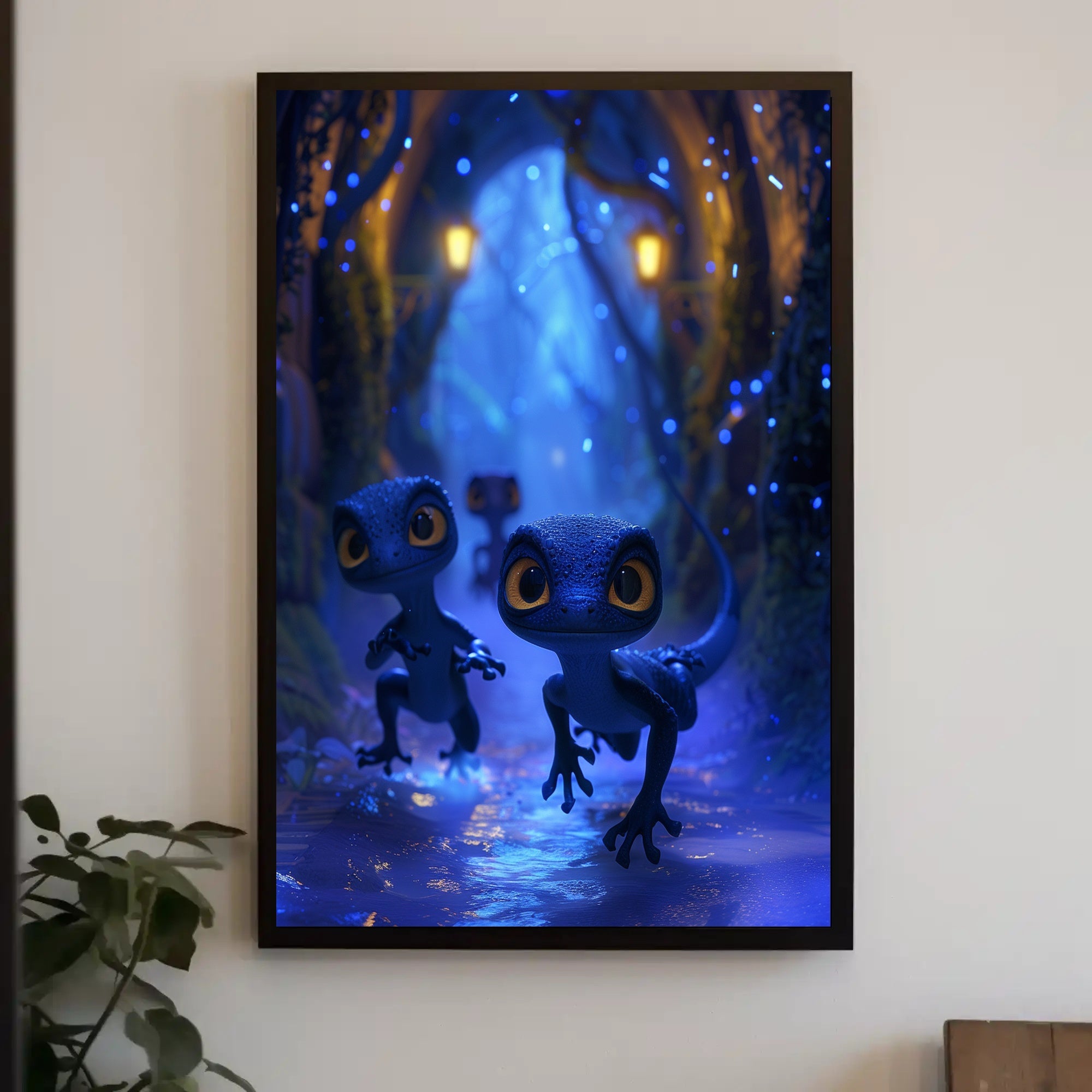 Enchanted Lizards Adventure in Mystical Forest Fantasy Poster PosterGoat