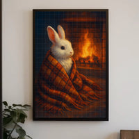 Cozy Rabbit By The Fireplace Poster