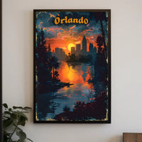 Orlando Sunset Skyline Art in Travel Poster