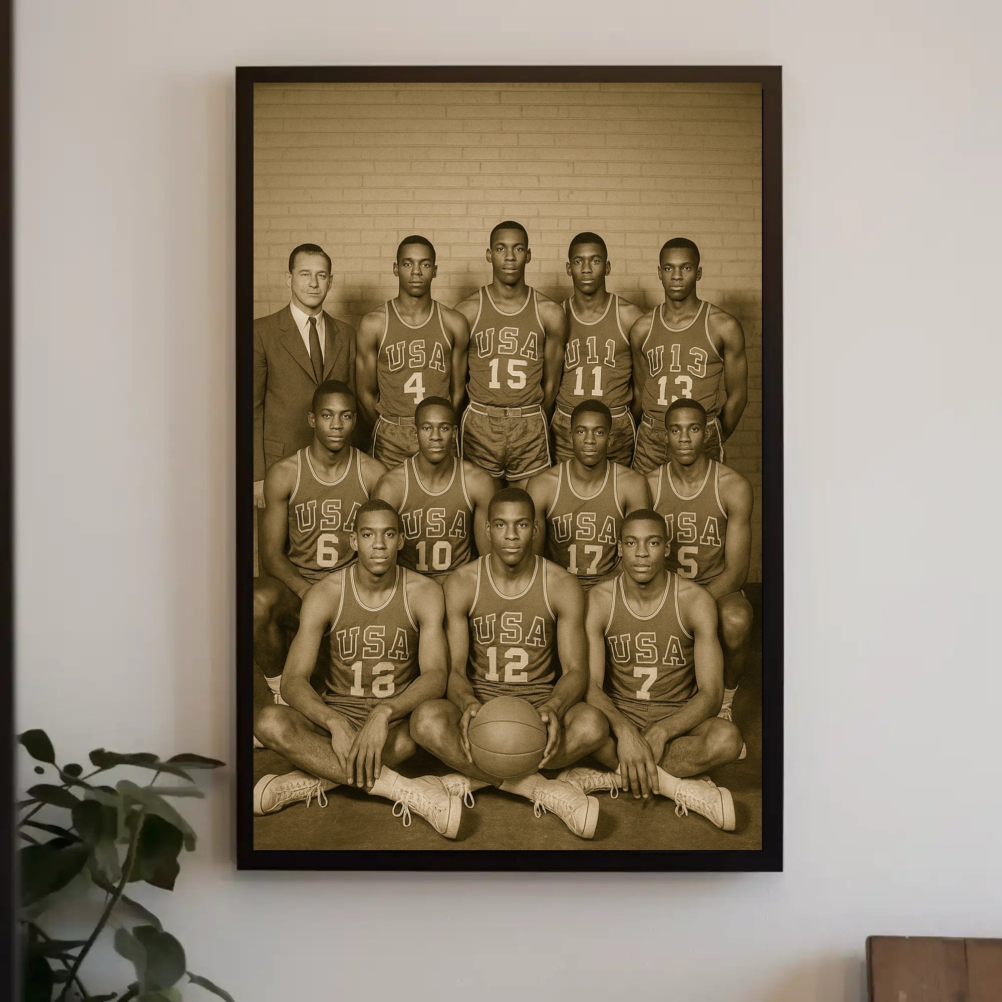 USA Basketball Team Portrait Poster Vintage Sports Print