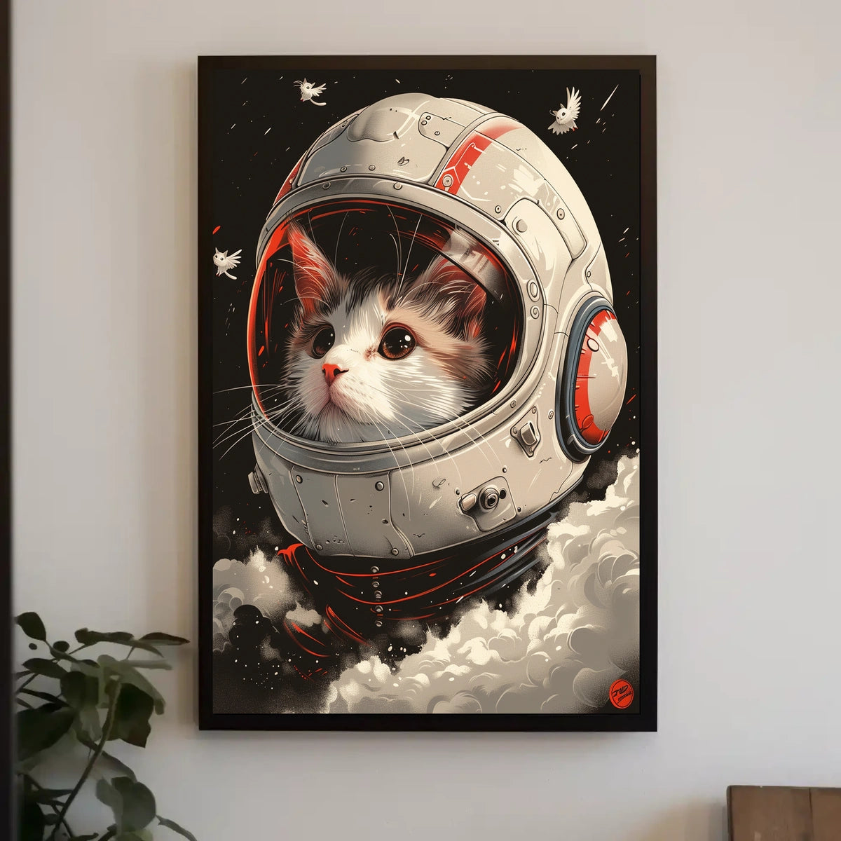 Cosmic Catventure Digital Painting Whimsical Surreal Poster