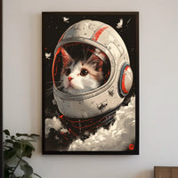 Cosmic Catventure Digital Painting Whimsical Surreal Poster