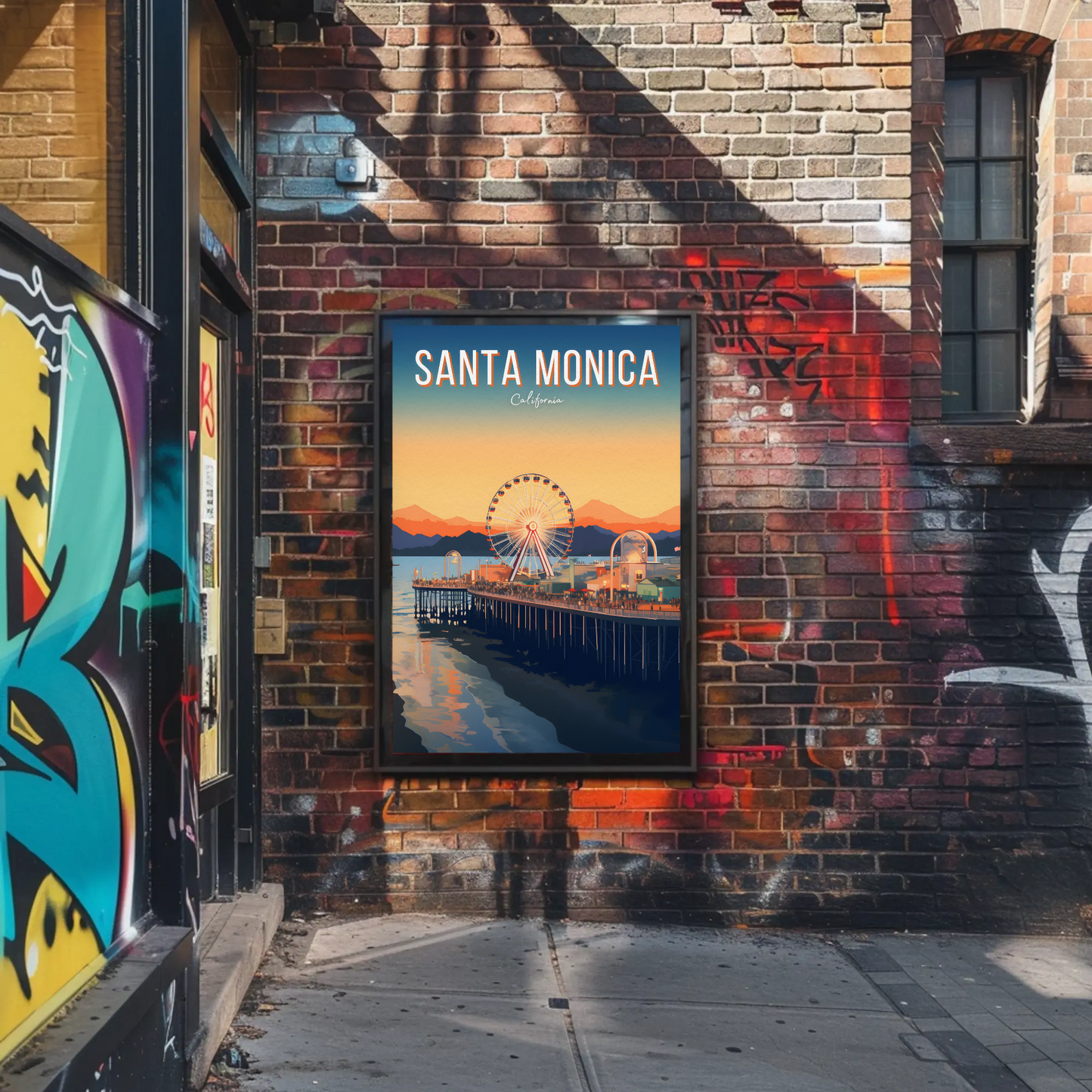 Santa Monica California Pier Sunset Ocean Ferris Poster