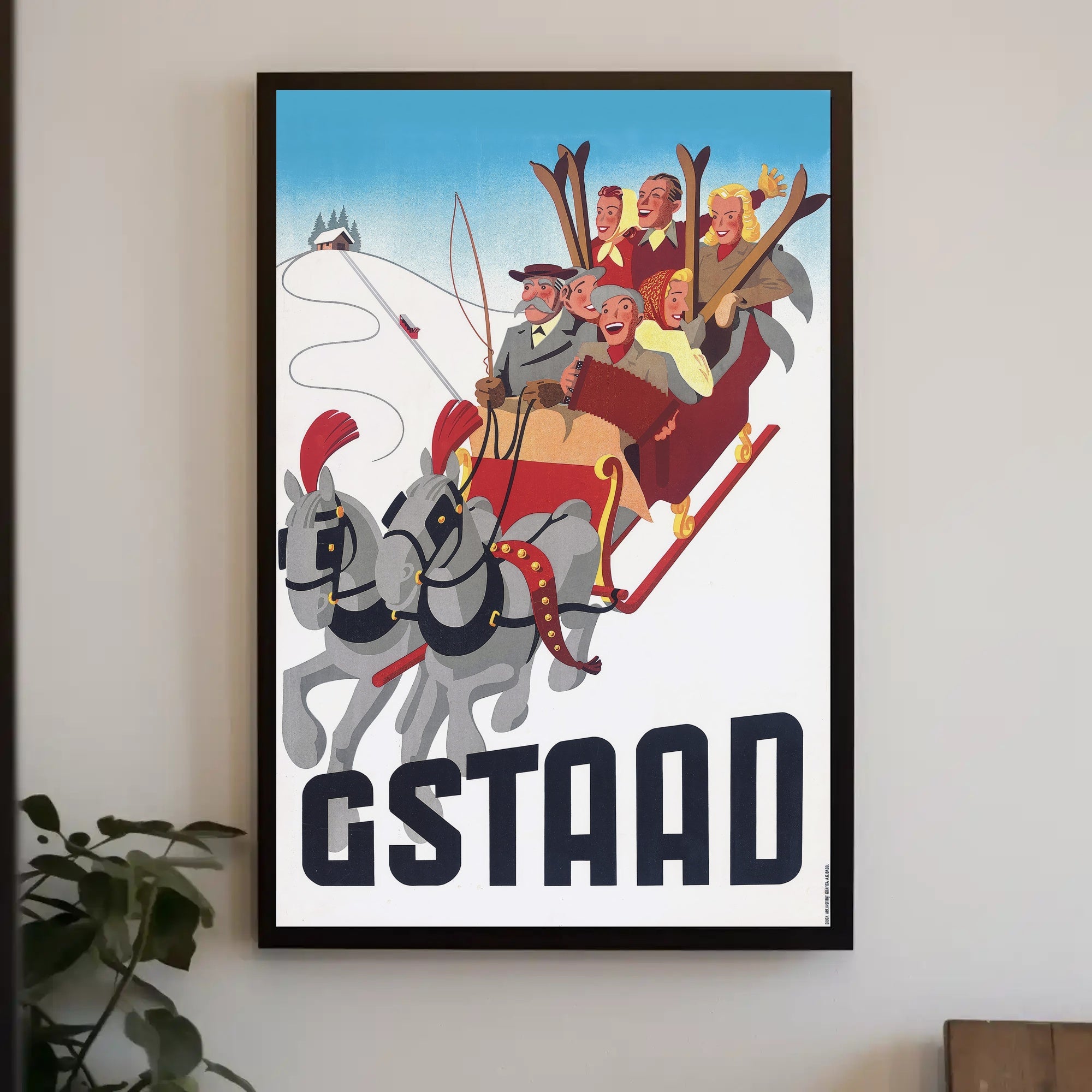 Vintage Sleigh Ride Adventure Gstaad Travel Poster PosterGoat