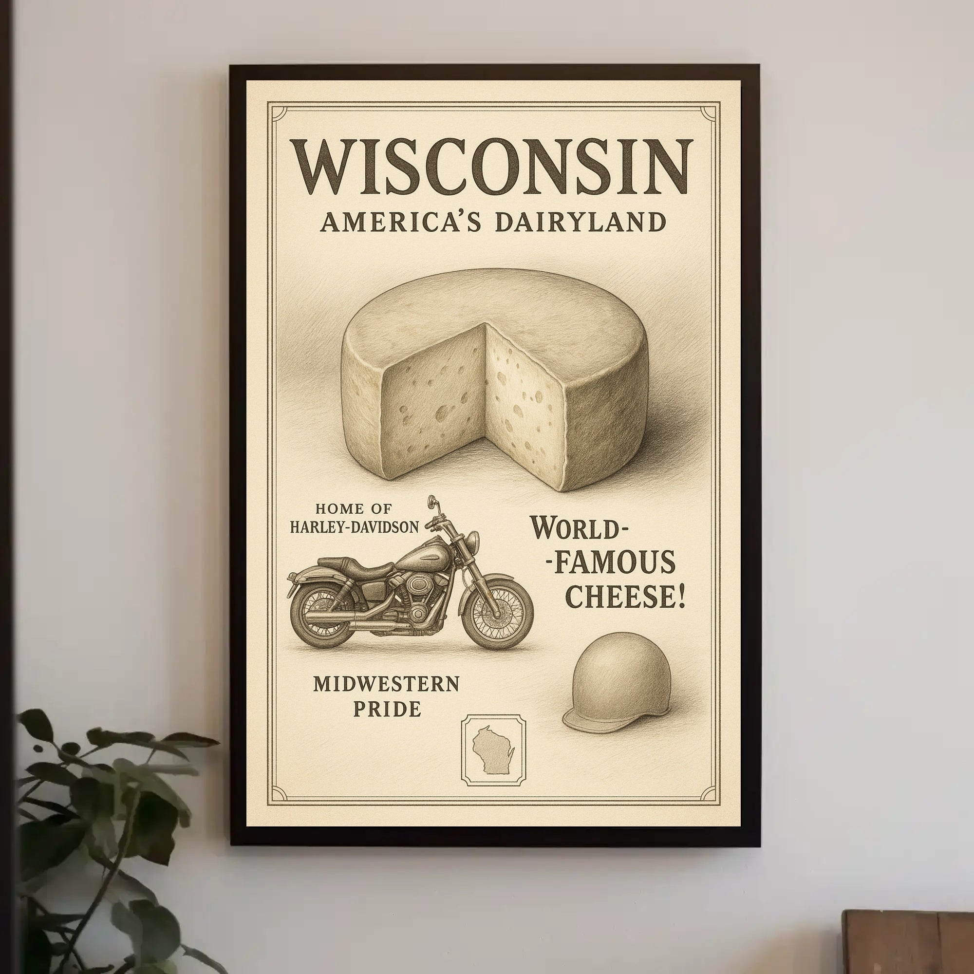 Wisconsin's Vintage Motorcycle and Cheese Cultural or Heritage Poster