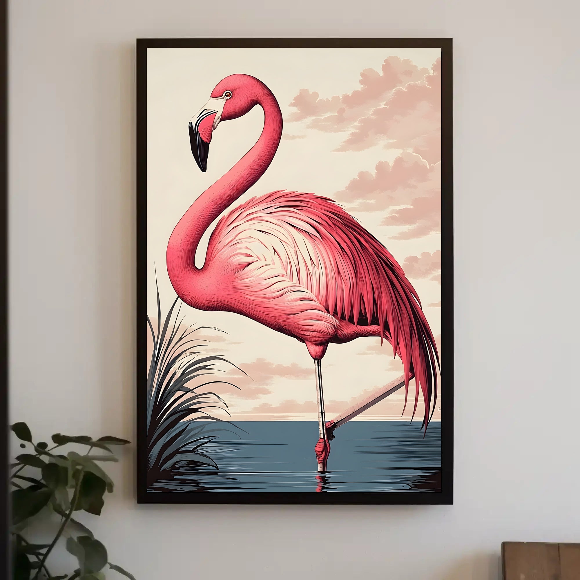 Flamingo Poster Graceful Pink Bird Coastal Wall Art