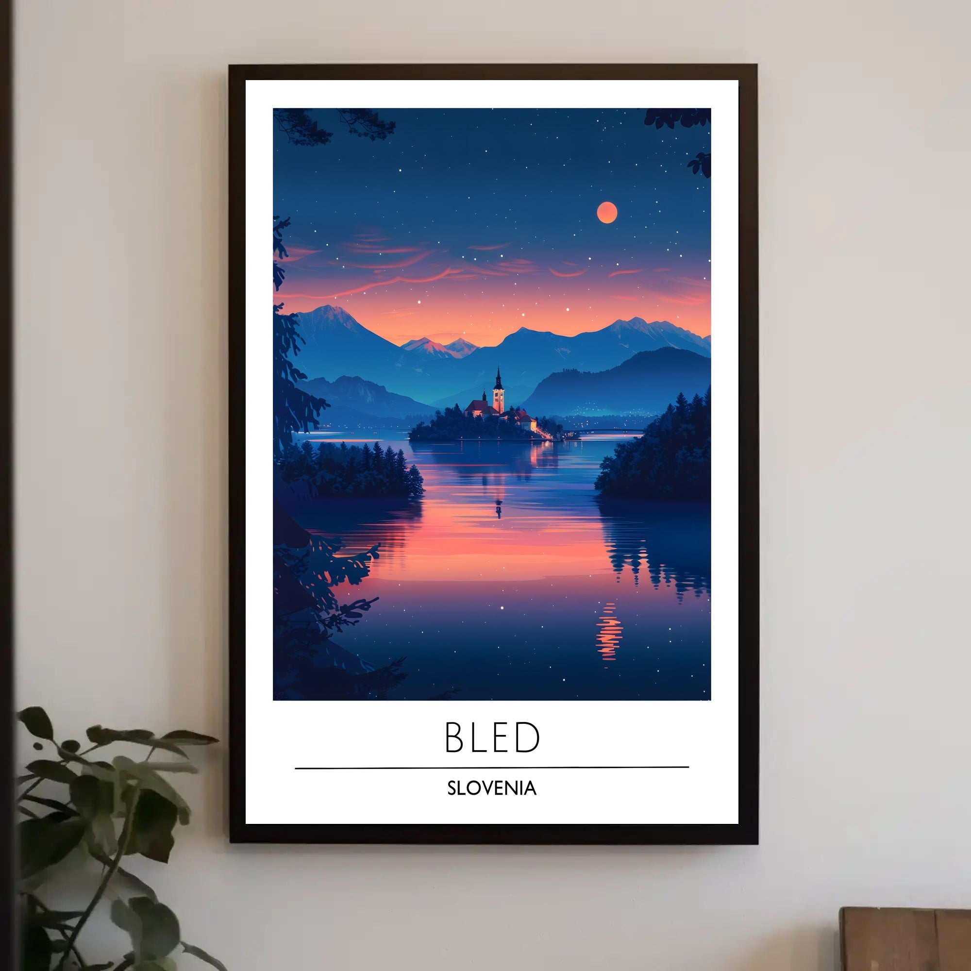 Lake Bled Serene Sunset Travel Poster