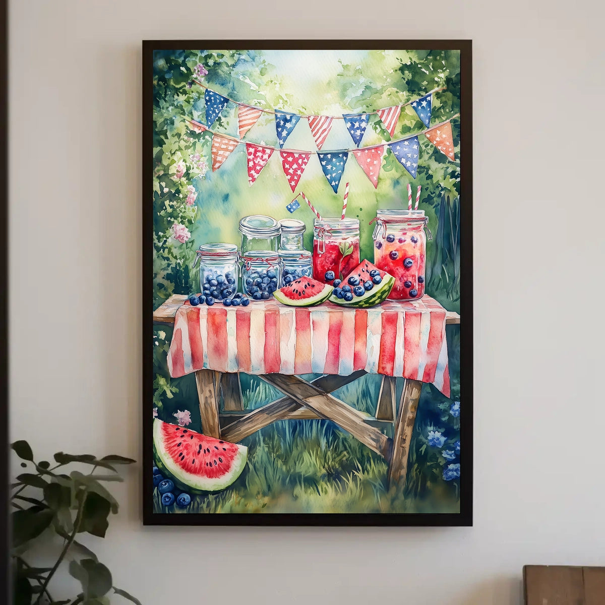 Watercolor Lemonade Stand Table With Fruit Garden Poster