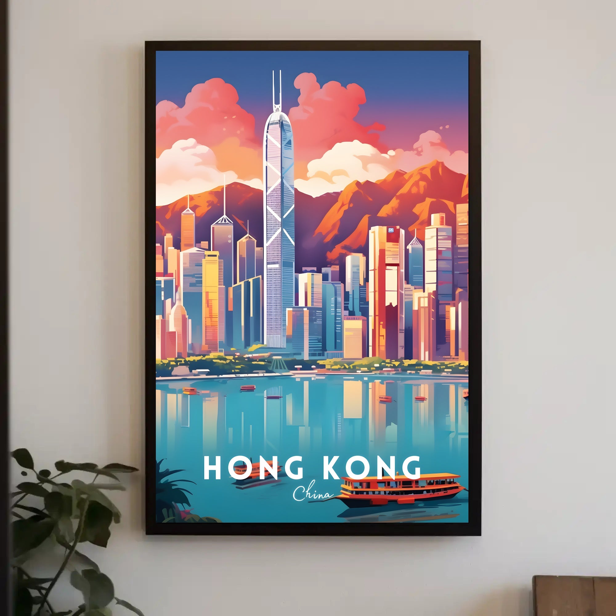 Hong Kong Skyline Vibrant Urban or Cityscape Poster