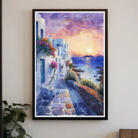 Sunset in a Coastal Village Poster PosterGoat