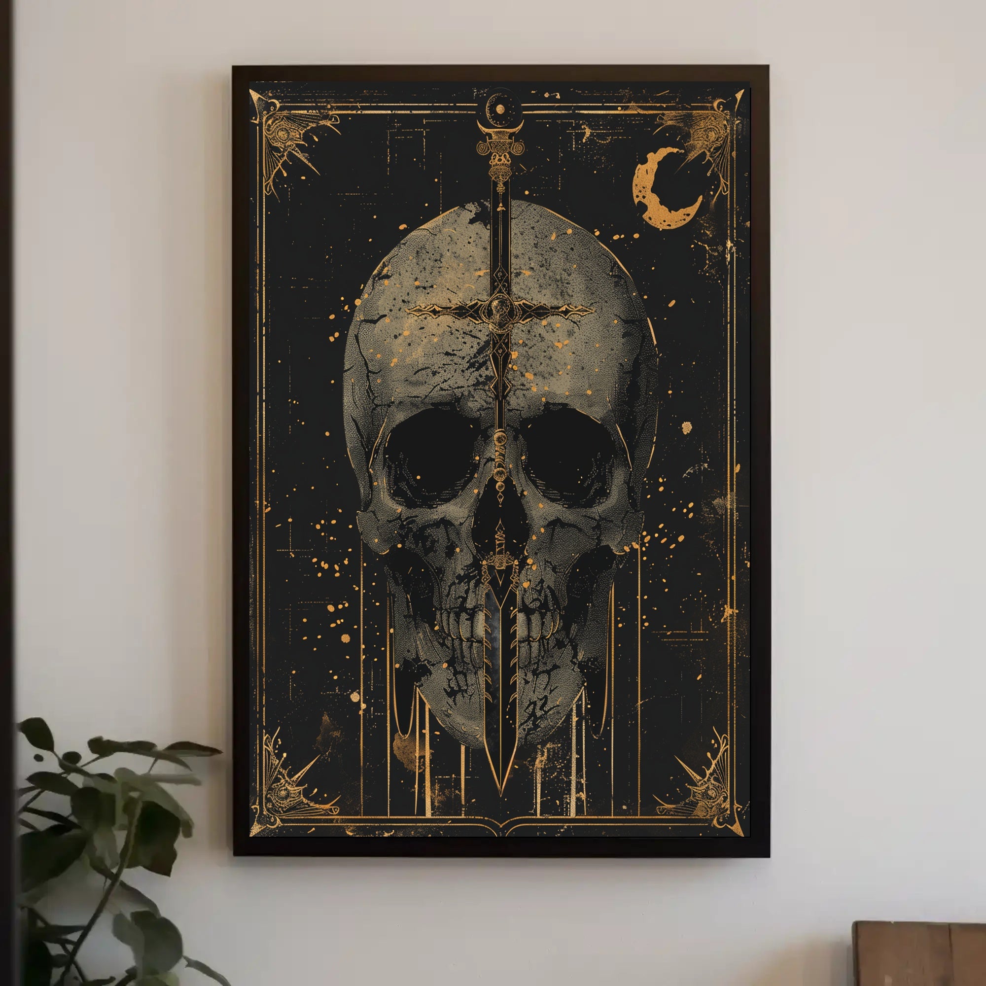 Gothic Skull Sword Vintage Art Poster Print PosterGoat