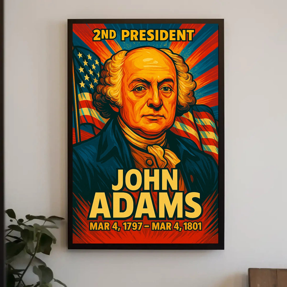 John Adams 2nd President of the United States Colorful Comic Book Style Poster