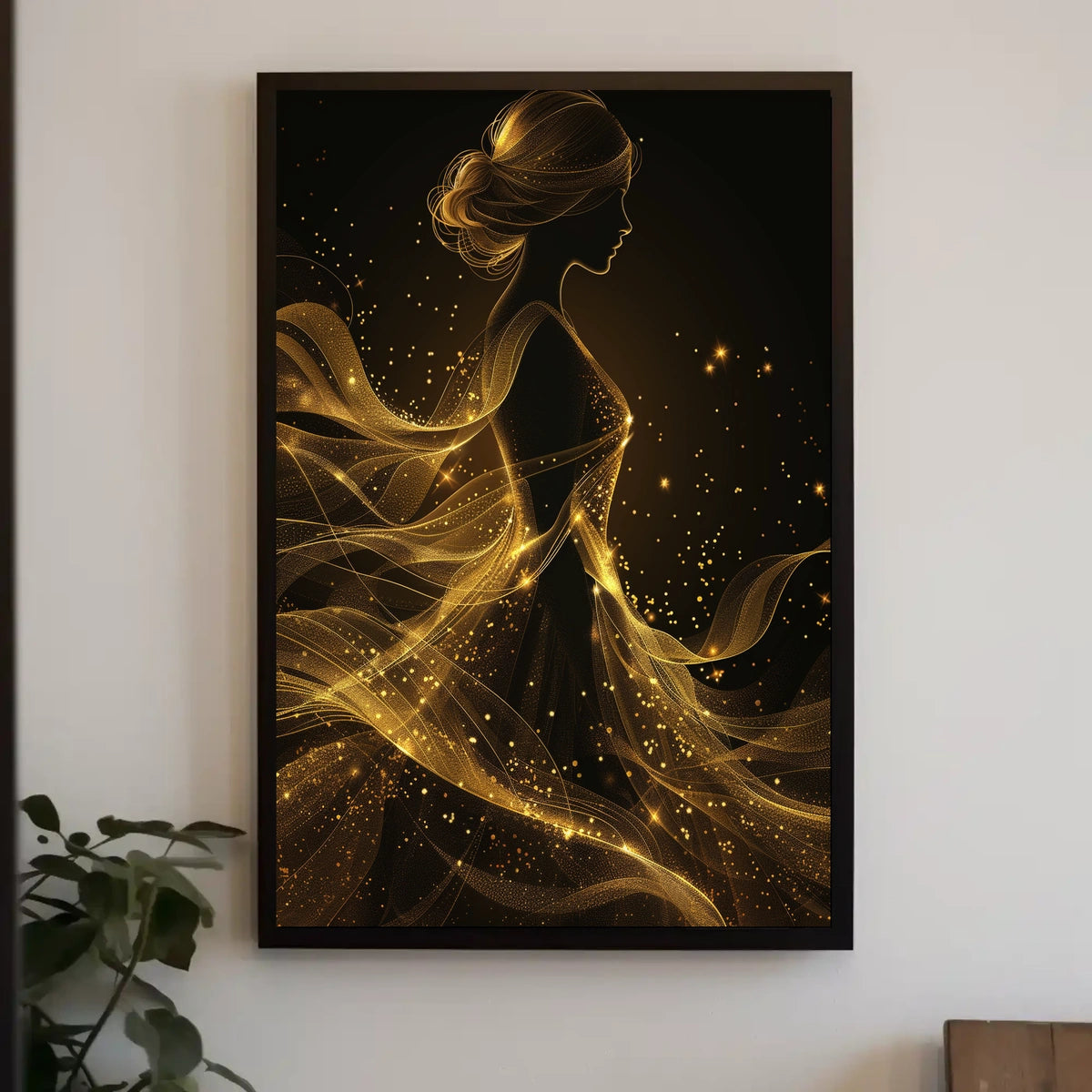 Ethereal Silhouette: Golden Gossamer Woman Art Poster