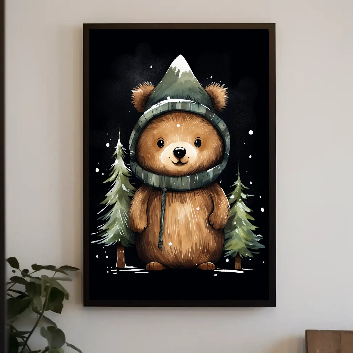 Whimsical Bear in Mountain Hood Cartoon Poster