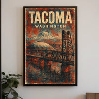 Vintage Tacoma Poster: Bridge, Dome, Mount Rainier