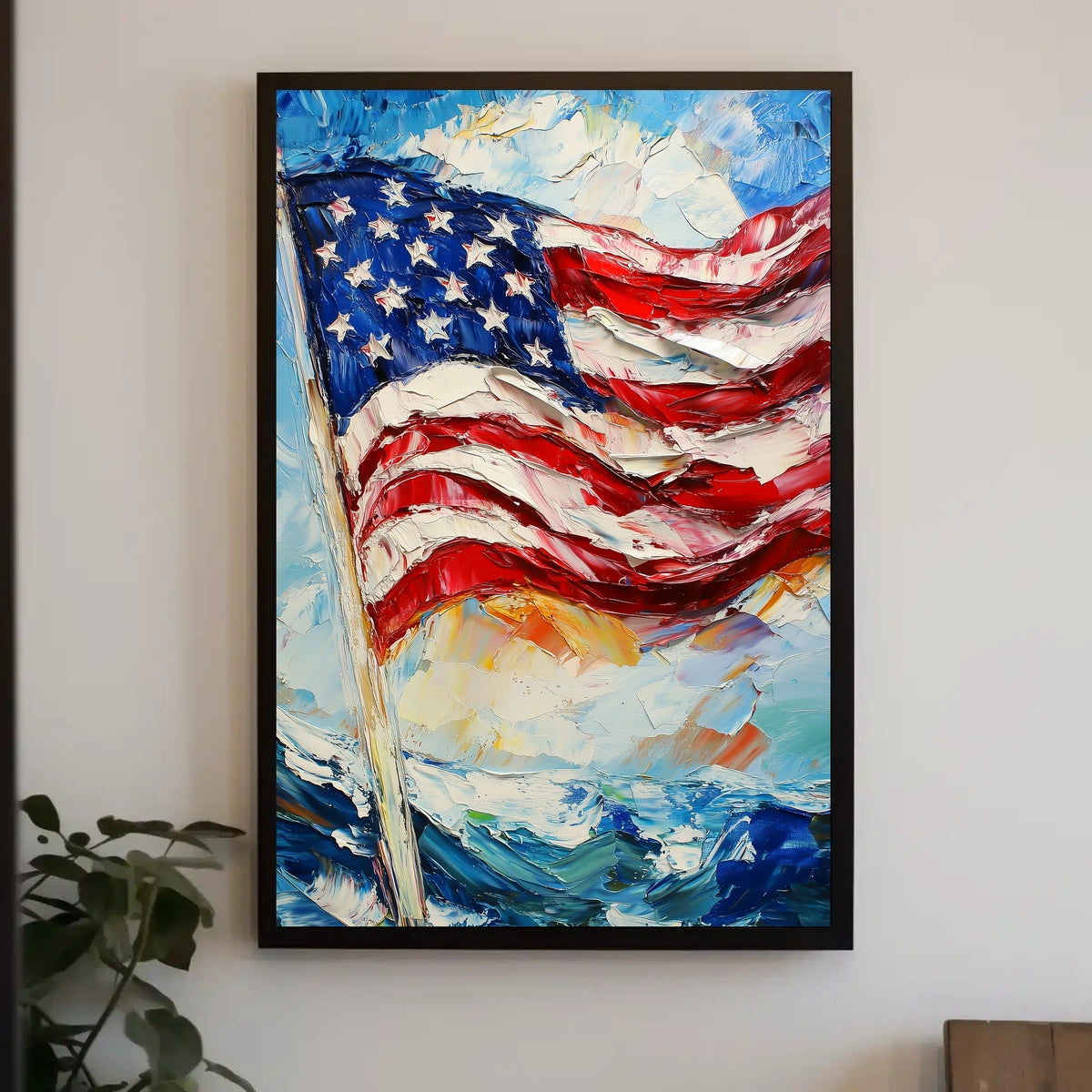 Large American Flag Waving Abstract Artwork Poster