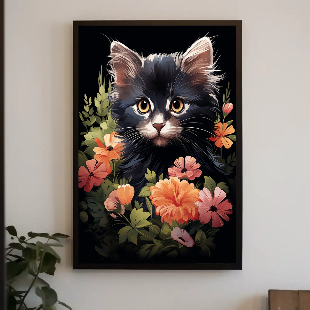 Charming Kitten and Floral Fantasy Art Poster