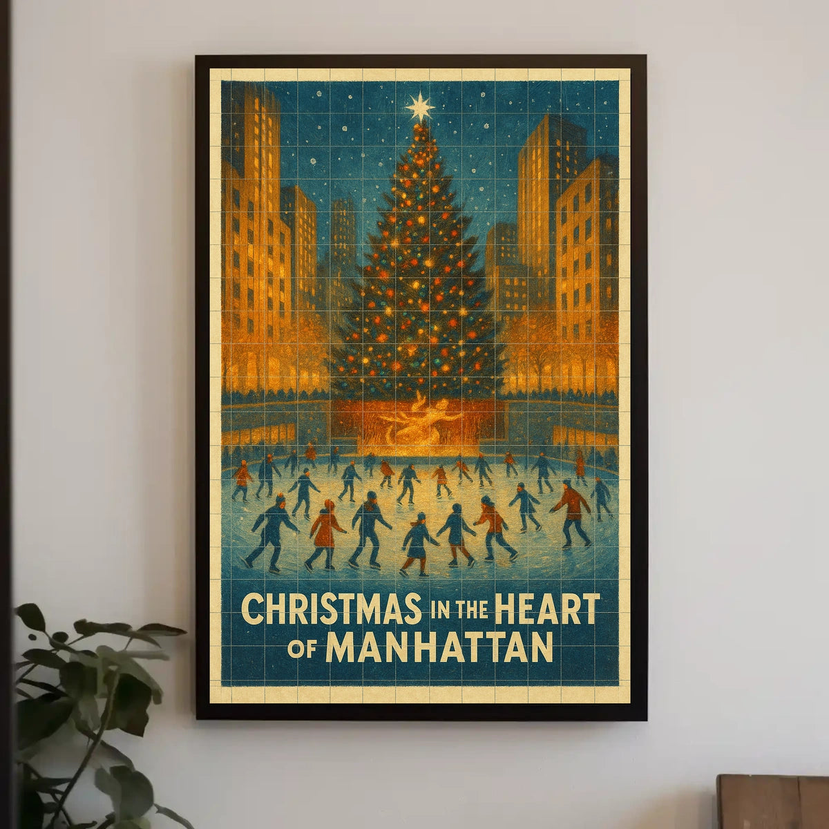 Manhattan Christmas Cityscape District Night View Skyline Poster