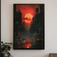 Striking Urban Dusk Cityscape with Cyberpunk Vibes Poster PosterGoat