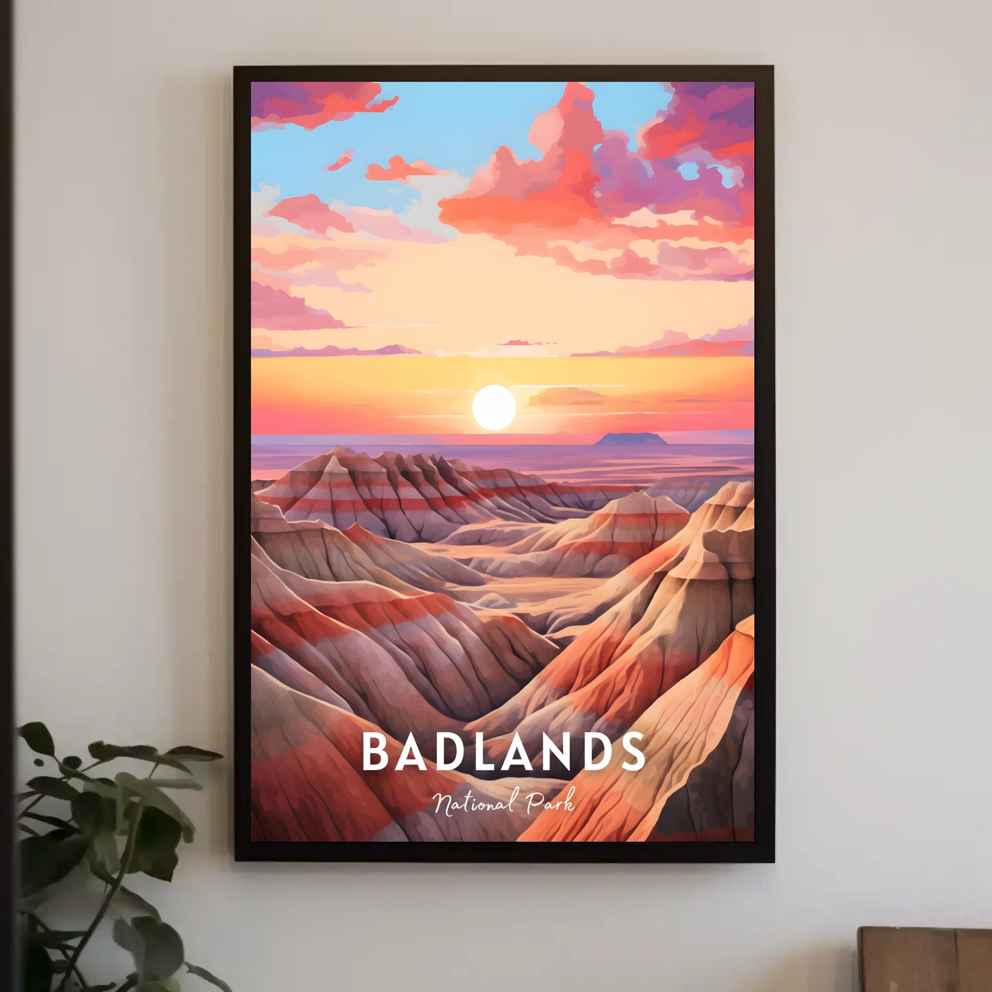 Badlands Sunset at Dusk: National Park Poster