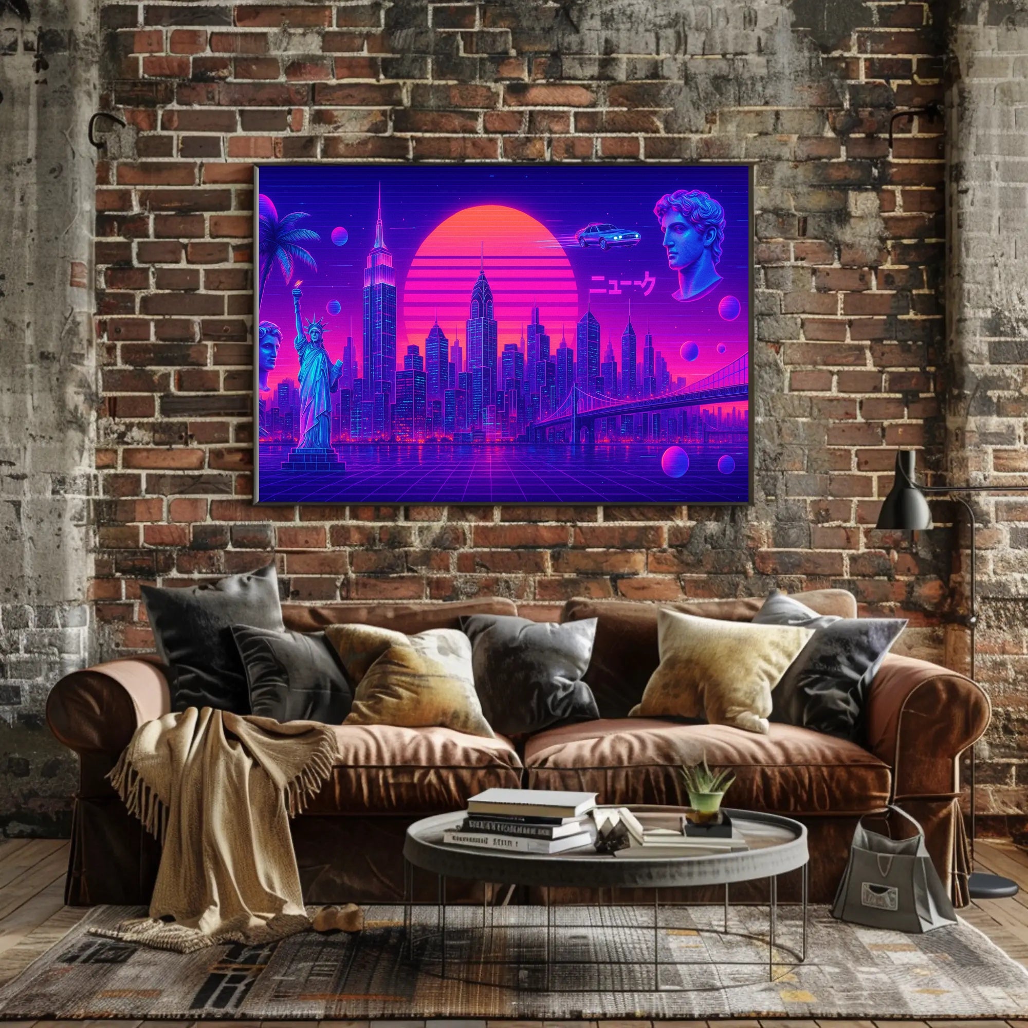 Neon Skyline Travel Poster Wall Art Print
