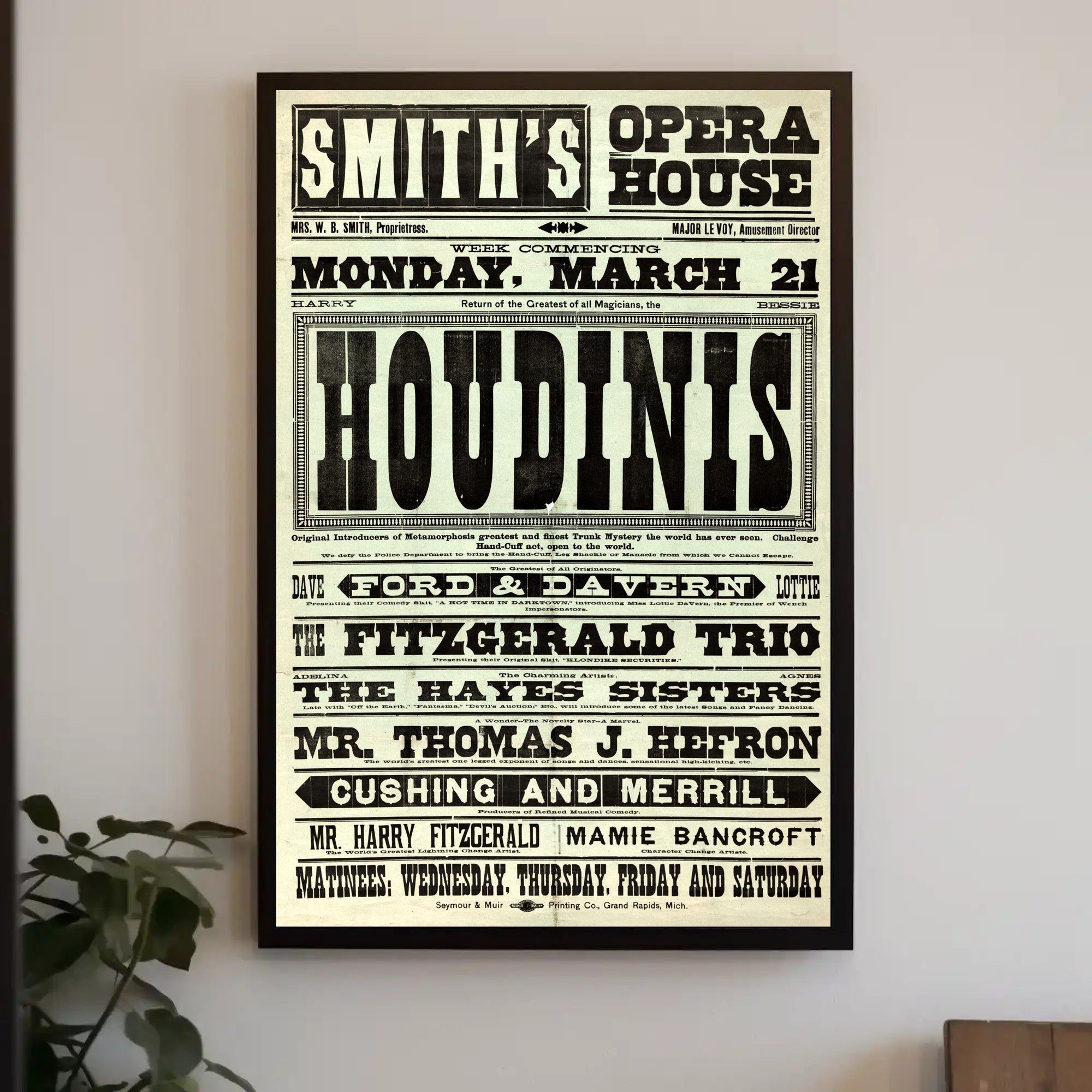 Houdini and Vaudeville Stars Early 20th Century Cultural Poster