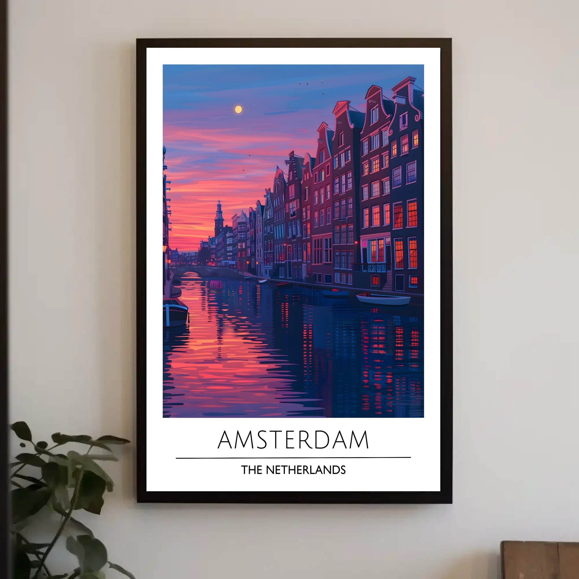 Amsterdam Evening Canal Scene: Urban or Cityscape Poster