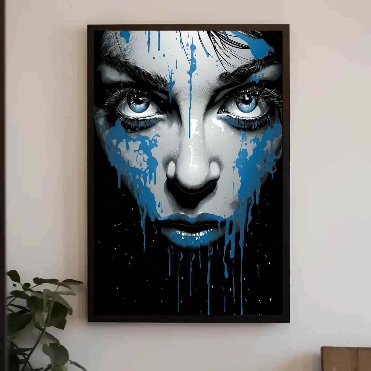 Striking Blue-Eyed Woman Abstract Art Poster