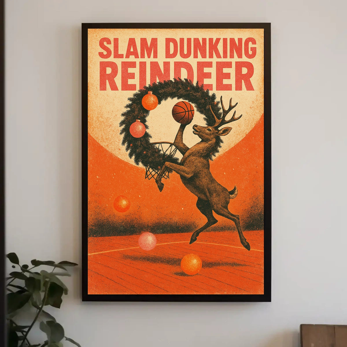 Slam Dunking Reindeer Poster