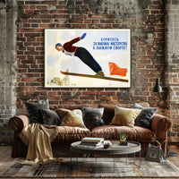 Soviet Ski Jumper Vintage Sports Illustrative Propaganda Poster