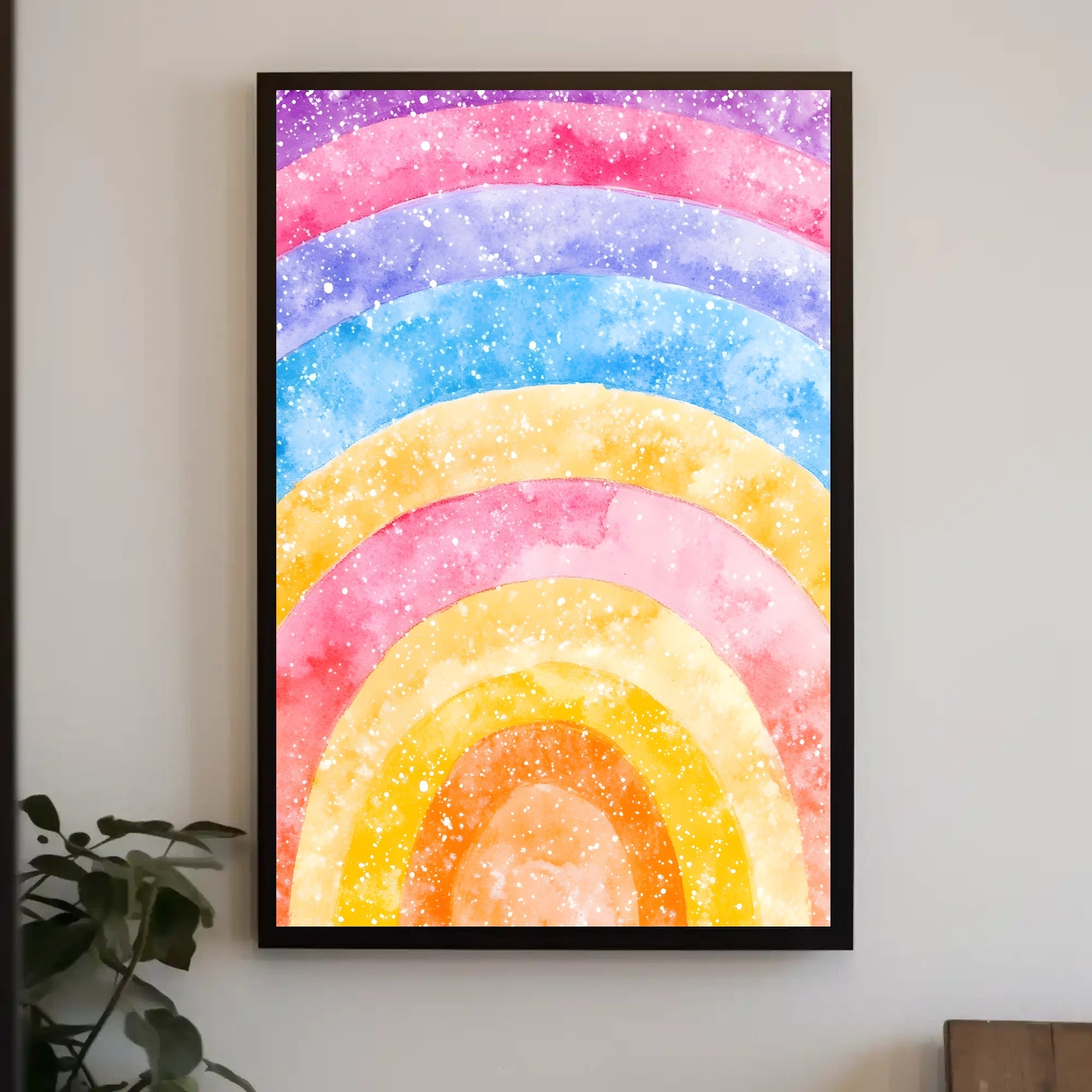 Rainbow Watercolor Poster Vibrant Nursery Wall Art