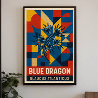 Blue Dragon Sea Creature Design, Abstract Artistic Poster