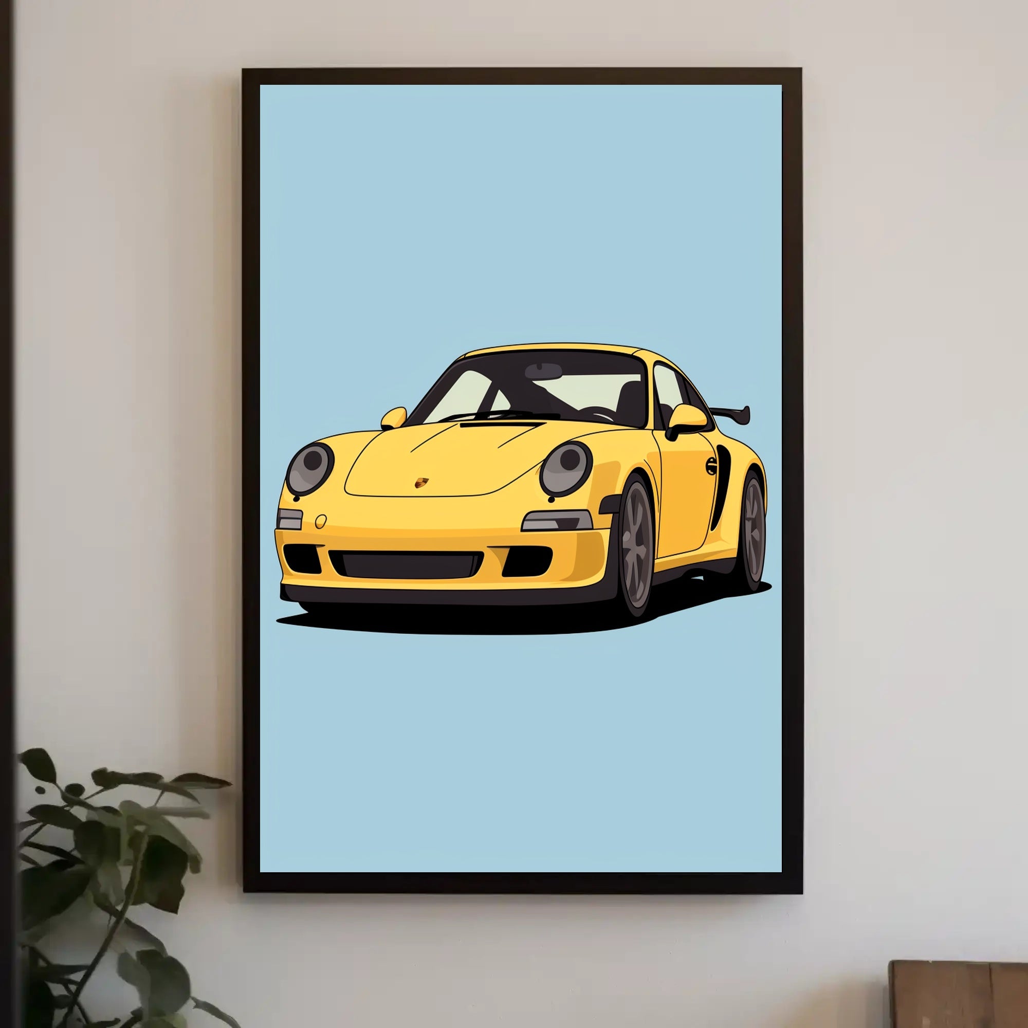 Yellow Sports Car Illustration Poster PosterGoat