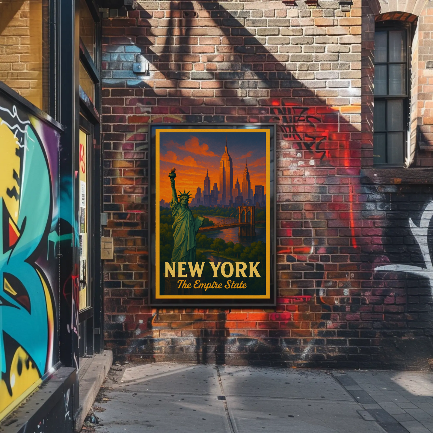 Sunset Skyline Liberty Bridge Empire State Poster