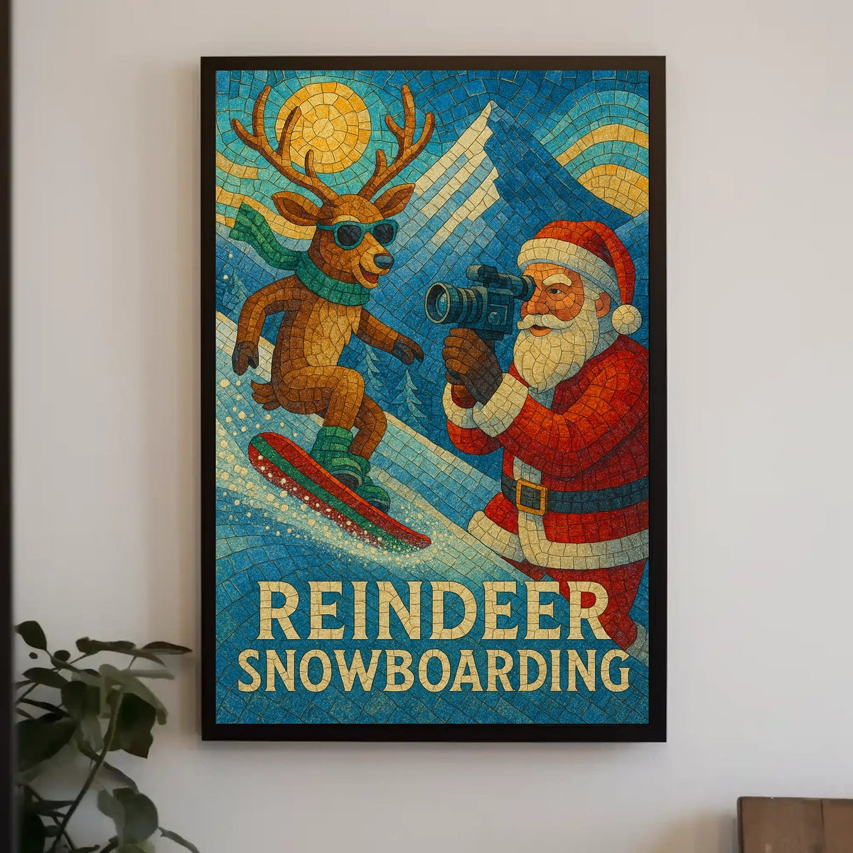 Reindeer Snowboarding Adventure Poster