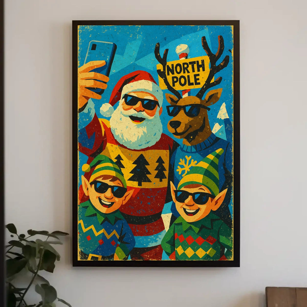 Cheerful Santa Selfie at North Pole Vintage Poster