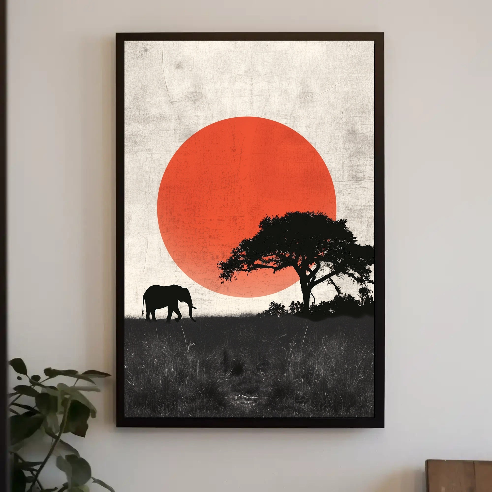 Serene Elephant Silhouette in African Landscape Artistic Poster