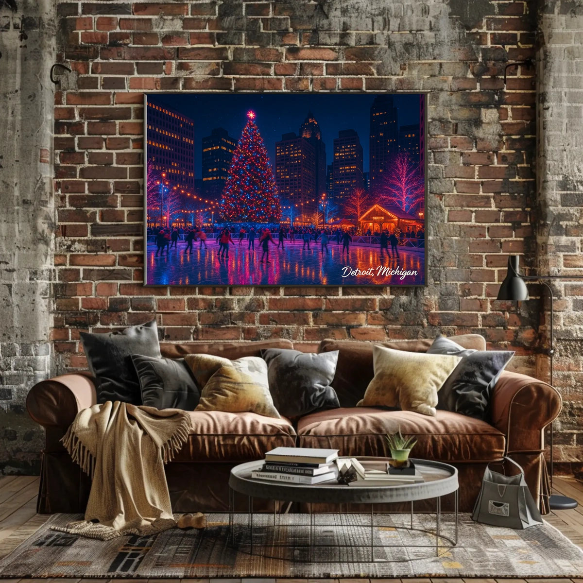 Holiday Skating in Detroit Poster