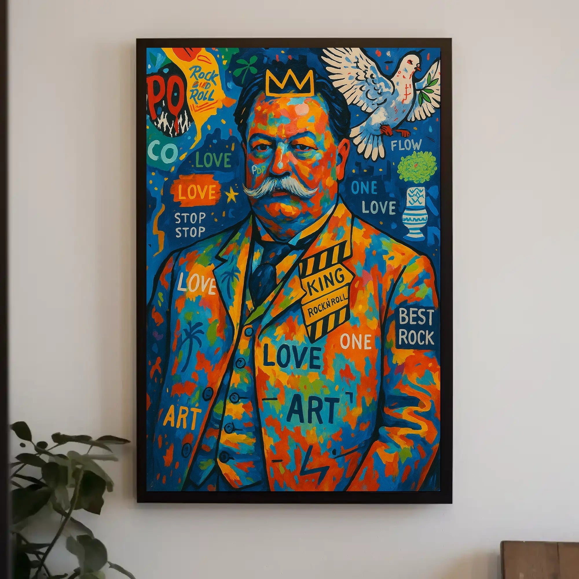 Colorful King with Crown and Dove Pop Culture Poster