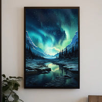 Serene Aurora Borealis Winter Landscape National Park Poster