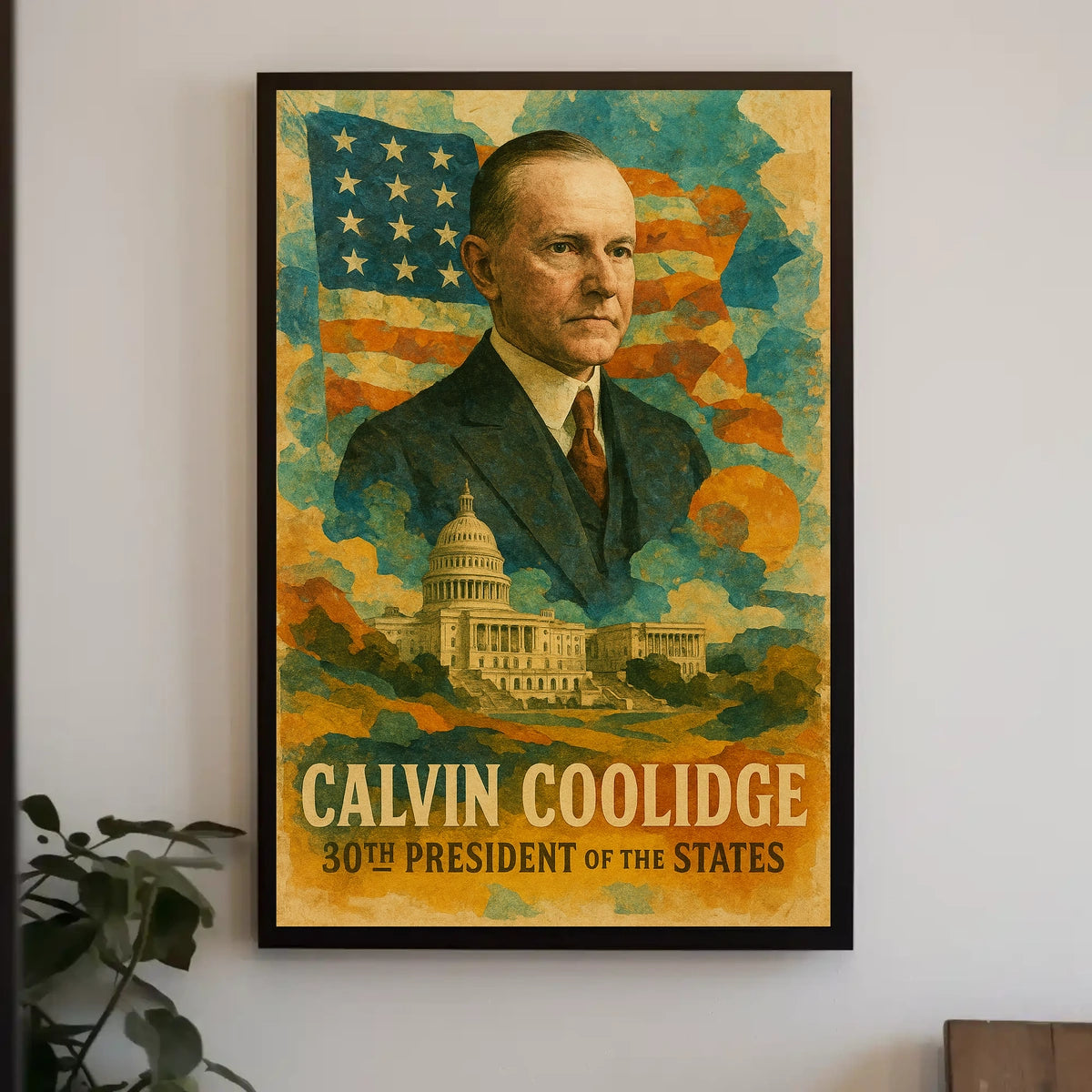 Calvin Coolidge 30th President of the United States Layered Digital Collage Poster