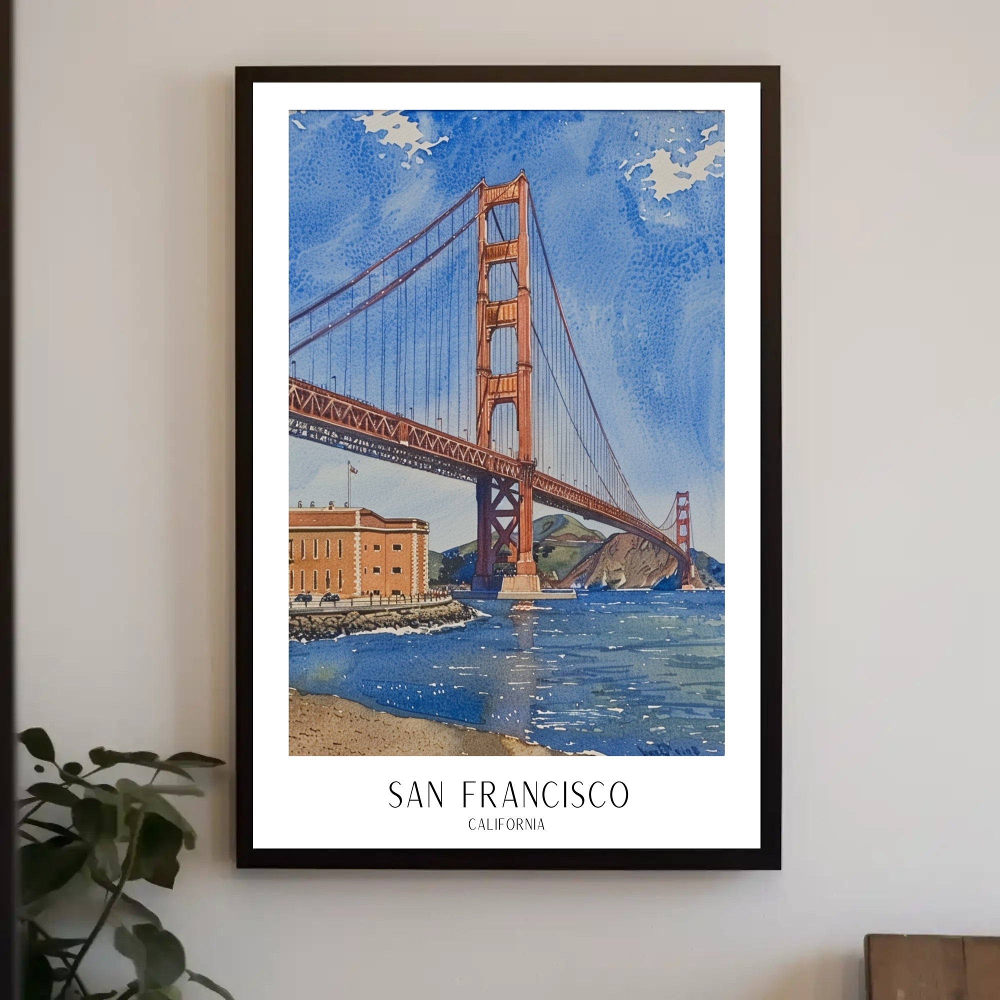 Golden Gate Bridge Watercolor Urban or Cityscape Poster PosterGoat