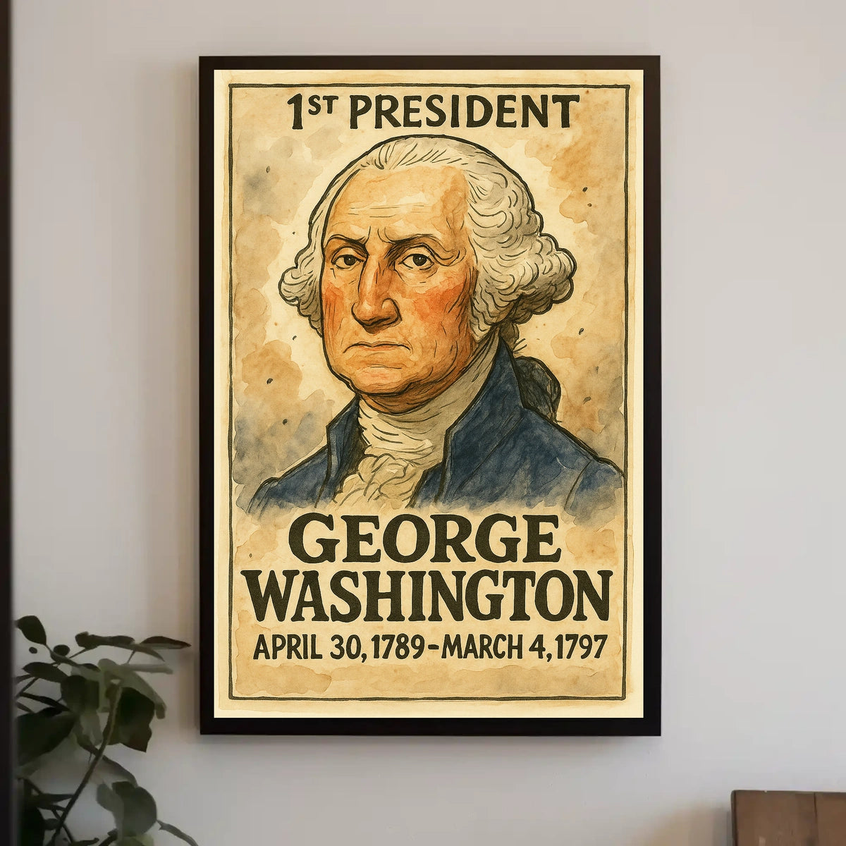 George Washington 1st President of the United States Exaggerated Cartoon Sketch Poster