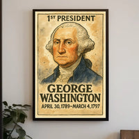 George Washington 1st President of the United States Exaggerated Cartoon Sketch Poster